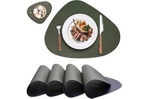 MIIDD Tovagliette Americane Lavabili,Tovagliette Rotonde e Sottobicchieri,Tovagliette Colazione Antiscivolo,Set di 4 Tovagliette 42 x 32 cm(Verde&Blu)