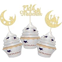24 Stück Eid Mubarak Cupcake Topper – Glitzernd Goldene Mond & Stern Motive Für Ramadan & Eid Feiern