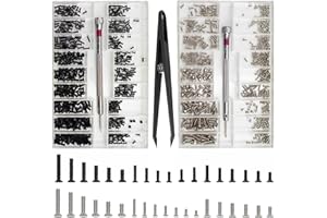 BIKASUN 1000 Pièces Kit de Vis de Réparation Minuscule Micro, 18 types M1.2 M1.4 M2 Micro Vis de Réparation, Kit d'Assortiment de Petites Vis avec Tournevis, petites vis, mini vis à métaux, Argent et noir