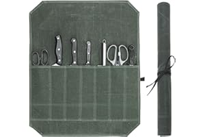 sdhiiolp Chefs Knife Roll Bag, Kitchen Knife Set, 7 Slots Knife Cutlery Tool Roll Case Bag, Waxed Canvas Knife Bag for Camping Hold Home Kitchen Knife Tools Up