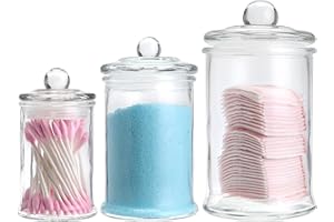 BIMUYI Glass Apothecary Jar with Airtight Lid, Bathroom Organizing Container, Glass Storage Canister, Set of 3