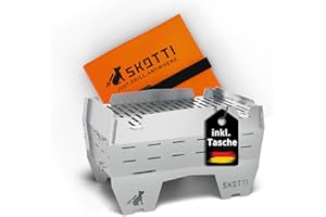 SKOTTI Mini, Holzkohlegrill, Campinggrill Holzkohle klappbar, Ideal für Camping, Balkon, Festivals oder Survival, Campingkocher für Holz, als Hobo Kocher und Survival Kocher nutzbar Solo Camping Stove