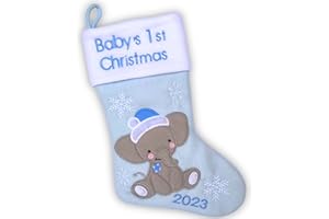 Heart's Sign Calcetín de Navidad Babys First Christmas 2023 - Decoración navideña con diseño de Elefante (Azul) | Mi Primer Adorno de decoración navideña 2023 (Azul)