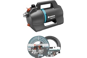 Gardena Pompe de jardin 4200 Silent Set :Pompe d'irrigation très silencieuse et innovante avec kit d'aspiration de 3,5 m et tuyau classique de 20 m, débit 4200 l/h, moteur 600 W, étanche(9055-20)