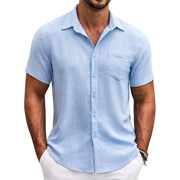 Generisch Camicia da uomo a maniche corte in denim, con bottoni, con tasca sul petto, per il tempo libero, dettagli lavati, in tinta unita, jeans traspiranti, vestibilità regolare, Blu chiaro, XL