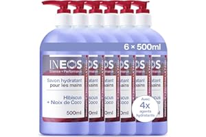 INEOS HYGIENICS INEOS – Savon Main liquide - Hydratant – Hibiscus + Noix De Coco – 6 x 500ml