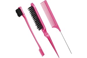 GEISERAILIE 3 Stück Toupier Bürsten Set Doppelkanten Bürste und Kamm Borsten Haarbürste Kamm Pflege Kanten Bürste Kämme Robust Rattenschwanz Kamm für Friseur Frauen Baby Kinder (Rosarot)