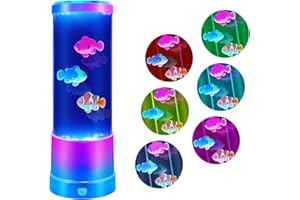 SENCU Lavalampe, Nachtlicht für Kinder, mit 3 Fischen, 7 Farben, LED-Lichter, umwandelbar, USB/Batterien, Lampe für Aquarium, simuliert, Marineblau, Geschenk für Damen und Mädchen für Weihnachten,