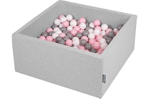 KiddyMoon Piscine À Balles pour Bébé Carré 90X40cm/300 Balles 7Cm Fosses À Boules Jouet Enfant, Gris Clair: Blanc/Gris/Rose Poudré