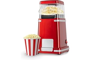 Stagecaptain PCM-1200 HA Macchina Popcorn ad Aria Calda Senza Grassi - Popcorn Leggeri senza Olio - 1200W - Preparazione Veloce - Design Retrò Rosso Metallico per Amanti del Cinema