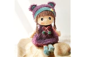 JIAHG Niedliche Puppe Plüschpuppe Mädchen Kuschelpuppe Stoffpuppe Kinder -Spielzeug Püppchen für Kleinkinder als Geburtstagsgeschenk (Braun)