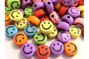 BEADSVISION Smiley Perlen Happy lachendes Gesicht Mix 7mm Perlenset zum auffädeln (200 Happy Perlen bunt schwarz #17)