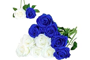 Floralsecret 12 Piezas Rosas Artificiales Ramo Flores Imidacial de Seda Decoración de Boda Casa(Blanca, Azul)