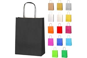 Thepaperbagstore 5 Noir Sacs-cadeaux en papier avec poignées - 18 x 22 x 8 cm - Sacs-cadeaux colorés pour fêtes d'enfants et d'adultes, anniversaires, mariages, baby showers, enterrements