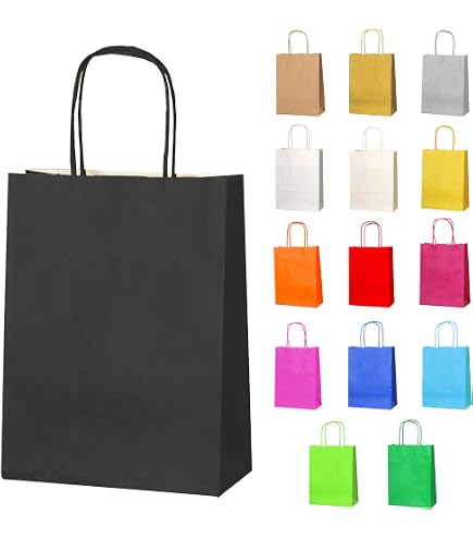 30 Sacs Cabas Papier Kraft Noir Premium - Poignées Torsadées Solides 250x110x310 Mm