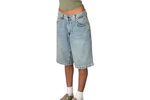 Angel ZYJ Shorts Jeans Bermuda Donna Lunghi Fino al Ginocchio | vestibilità Ampia Denim Vintage | Perfetti per Festival ed Estate 2025 | Y2K Jeans Corti