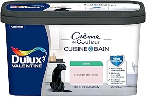 Dulux Valentine Peinture Intérieure Crème de Couleur Cuisine et Salle de Bain - Pièces Humides Murs et Boiseries - Résistant aux taches et à l'humidité - Satin Bouton de Rose 2 L