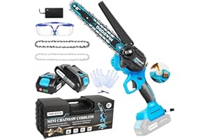 DODOWIN Mini Chainsaw 8 inch, Cordless Mini Chainsaw with 2 2.0Ah Batteries & Charger, Light Weight Battery Chainsaw Electric for Wood Cutting, Christmas Birthday Gifts for Him Men Stocking Fillers