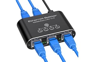 VEDINDUST Switch Ethernet da 1 a 4 1000Mbps Alluminio Sdoppiatore Gigabit Splitter Lan Per Computer.Hub.Router.Set Top Box (con cavo di alimentazione USB C