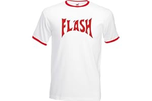 NEXT PLC Flash Lightning Bolt T-Shirt - Men's Retro 80's Comic Movie Merch Gift Christmas 100% Combed Cotton High-Density Extreme Comfort
