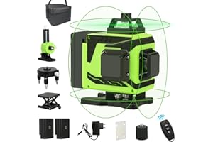 HOUSEGEE Niveau laser 4D, 360°x 4 Auto-nivelant 16 lignes Vert Chantier de construction, Horizontal/Vertical 360° avec Télécommande & Mallette de transport Batterie à affichage numérique 2 * 2400 mAh