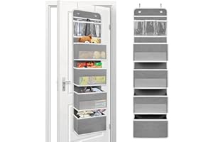 HOTACE Over the Door Storage Bag - Duarable Hanging Storage with 4 Large Layers and 3 Clear Pockets, Back of Door Storage Organiser Foldable for Bedroom Bathroom Nursery, Towels Toys Diaper (Grey)