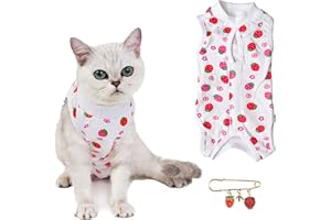 URROMA 1 combinaison de convalescence en coton fraise pour chat, combinaison de stérilisation pour chat, chemise de protection respirante pour chats après une chirurgie, taille L