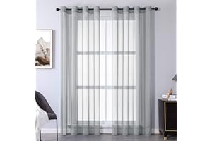 CUTEWIND Cortinas Salon Visillos Transparentes para Dormitorio Habitación de Niños Sala Cocina Cortina Larga Decorativa con Agujeros 2 Paneles 140x245 cm Gris Claro