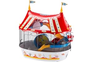 Ferplast Jaula de Tres Pisos para hámsteres Circus Fun, Ratones y pequeños roedores, Plástico Robusto y Metal, Coloridos Adhesivos y Accesorios incluidos 49,5 x 34 x h 42,5 cm Negro