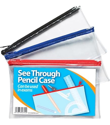 HELIX CLEAR EXAM PENCIL CASE ASSORTED COLOURED ZIPS TRANSPARENT 203 X - View #11