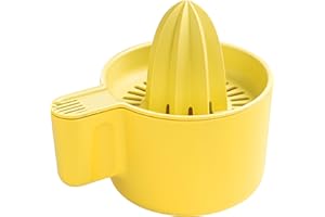 ‎KONZEPT KONZEPT Zitronenpresse, Orangenpresse mit Behälter 500ml – Manuelle Saftpresse, Zitruspresse aus Kunststoff, mit Ausguss – ideal für Zitronen, Orangen, Limetten – Gelb