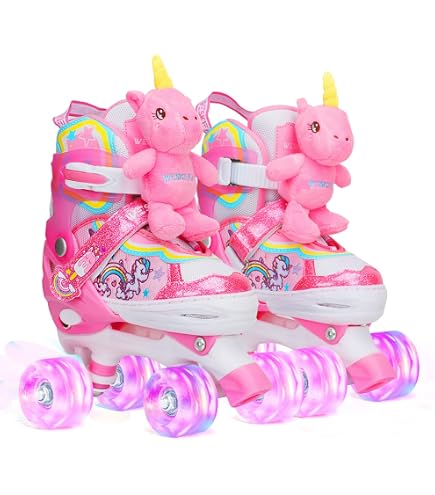 Pattini A Rotelle Regolabili Con Luci LED Per Bambini - Ideali Per Principianti Dai 4 Ai 6 Anni, Colore Rosa