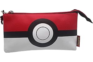 CYPBRANDS Pokemon Trzyosobowy futerał, Bagażnik, 5 przegródek, Materiał szkolny, Pokeball, Kolor Biały i Czerwony, Oficjalny produkt (CyP Brands)
