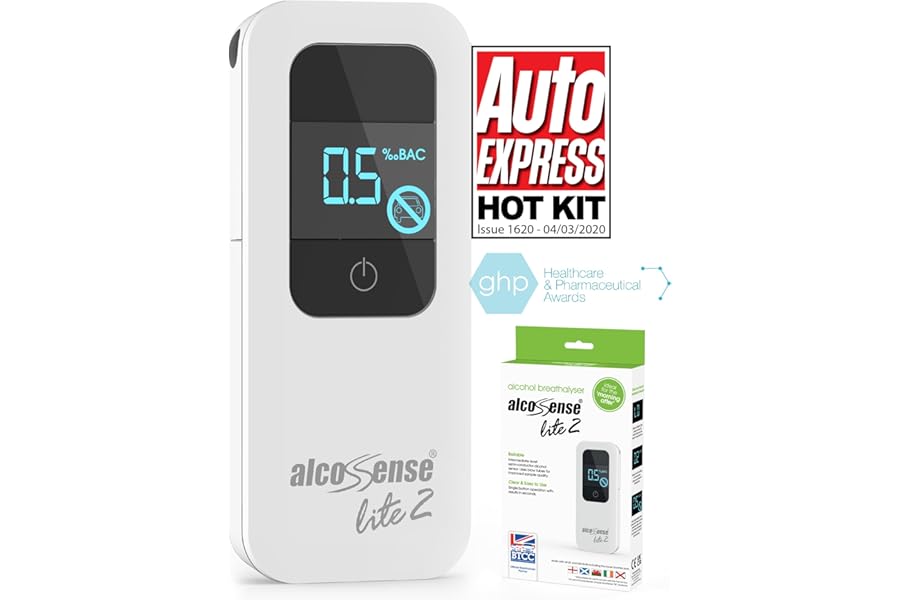 AlcoSense Lite 2 Breathalyser | Health & Pharma Award Winner 2024 |Alcohol Tester for UK, Irish & Scottish Breathalyzer Limits | Home Alcohol Detector