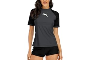 Halcurt UV Shirt Damen Kurzarm Rash Guard UPF 50+ Schwimmshirt Schnell Trocknender Badeshirt M-XXL