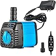 LAPOND 160 GPH Submersible Pump with Timer,600 L/H 7 W 12 V Ultra Quiet Water Fountain Pump with 5.2 ft. Power Cord, 2 Nozzles for Fish Tank, Pond, Aquarium, Statuary, Hydroponics(Blue)