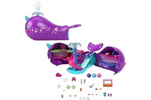 Polly Pocket Aventura en la Cueva Sparkle, Barco del Narval, minimuñecas y Accesorios para niños y niñas + 3 años, HKV71