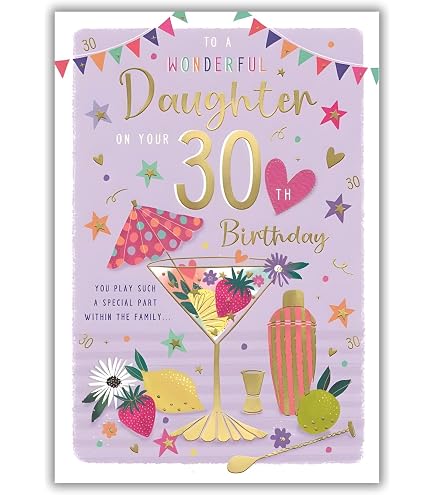 Geburtstagskarte 'Fabulous Daughter' Zum 30. – Mit Champagnergläsern & Blumen, Goldgeprägt (17,3 X 24,5 Cm)