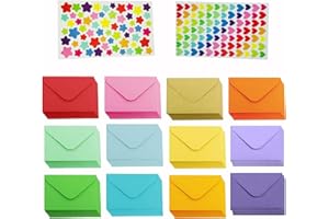 TAASMOOG Assorted Color Mini Envelopes with 2 Sheets of DIY Stickers, 60 Pcs Small Lovely Gift Envelopes for Gift Cards Home Garden Office Christmas Thanksgiving Wedding or Birthday Party