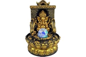 SURPRIZON Ganesha Statues Tabletop Water Fountain, Zen Meditation Indoor Waterfall Feature with Illuminated Rolling Ball for Home Office Bedroom Relaxation