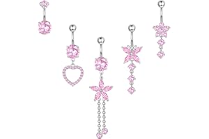 KRFY 5 Pz Piercing Ombelico Oro Argento Acciaio Inox Piercing Ombelico Pendente Ipoallergenico Piercing Ombelico Anello Cuore Di Farfalla Piercing Ombelico Cerchio