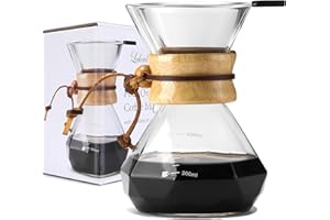 Lalord Caffettiera Pour Over con Filtro Riutilizzabile in Acciaio Inossidabile, Caraffa da Caffè in Vetro Borosilicato, Collare in Legno, Gocciolatore per Caffè, Capacità 2 Tazze, 400 ml.