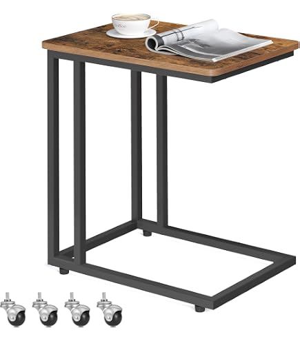 Tavolino A Forma Di C, Piano Regolabile In 5 Posizioni, Struttura In Acciaio Marrone Stile Industriale 83692326