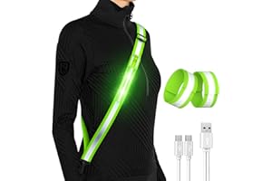 FOKIA KUNBIO Reflektierende LED-Laufausrüstung, hohe Sichtbarkeit, reflektierende Gürtelschärpe mit Armband für Spaziergänge bei Nacht, verstellbare Lauf-Sicherheitsausrüstung, beleuchteter Laufgürtel für Läufer,