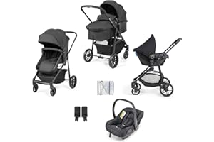 Ickle Bubba Star 3-in-1 Travel System with Astral Group 0+ Car Seat – Convertible Pram & Pushchair, Suitable from Birth to 15kg (Approx. 3 Years*), Spacious Basket & All-Terrain Wheels (Black)
