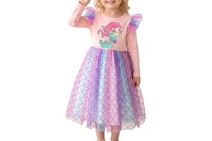 JiAmy Girls Dresses Flutter Long Sleeve Kids Tulle Party Dress with Flowers Butterflies Mermaids Printed Lovely Toddler Fall Christmas Birthday Dress for 2-7 Years