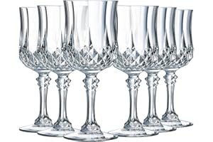 Cristal d'Arques Paris - Collection Longchamp - 6 verres à vin 25cl en Kwarx - Brillance, Transparence et Haute Résistance - Moulures Iconiques - Fabriqués en France