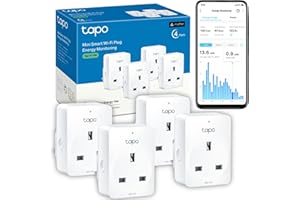 Tapo P110M (4-pack) Smart Plug, WiFi Plug, Energy Monitoring, Electricity Usage Monitor, MATTER Certified, App Remote Control, Alexa, Voice Control with Alexa & Google, Away Mode, Compact Design