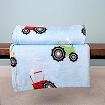 Bedlam Federa Cuscino Velluto Farmyard Friends | 43x43 Cm | Blu Con Trattore Rosso