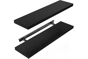 STOREMIC Floating Shelves Black Shelves 60cm, Set of 2 Shelves Easy to Install, Modern Decorative Wall Shelves with Large Storage for Bedroom, Bathroom, Home Office, Living Room